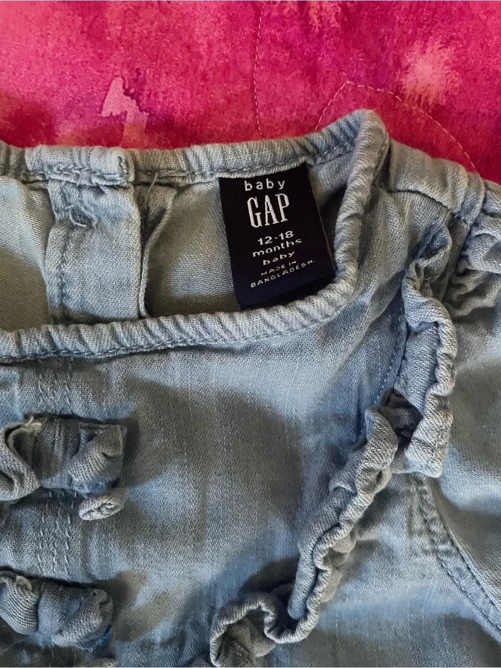 GAP Light Denim Blue Ruffle-Trim Baby One-Piece